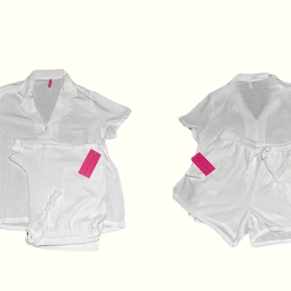 NWT Betsey Johnson 2 Piece Button Down Shirt & Short Set White Size Medium - Picture 2 of 13